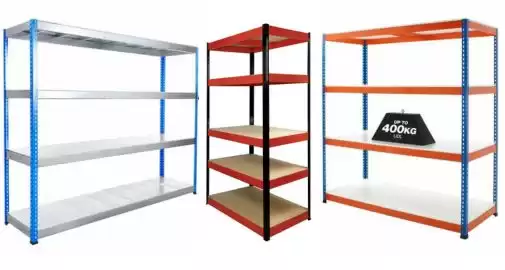 Garage shelving units for a residential garage.